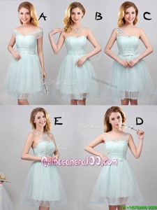 Trendy Mini Length Apple Green Quinceanera Court Dresses Off The Shoulder Sleeveless Lace Up