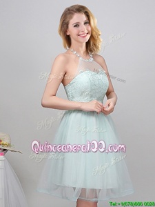 Halter Top Mini Length Apple Green Dama Dress Tulle Sleeveless Spring and Summer Lace and Appliques and Belt