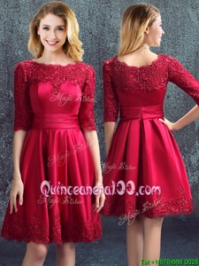 Superior Wine Red Quinceanera Court of Honor Dress Prom and Party and Wedding Party and For withLace Bateau Half Sleeves Zipper