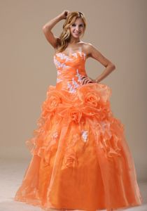 Orange Hand Made Flowers Quinceanera Dresses with Appliques