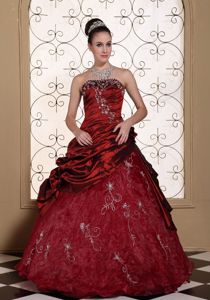 Wine Red Pick-ups Embroidery Quinceanera Party Dress in Fashion