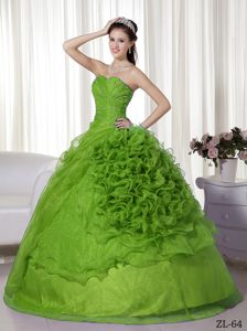 Beading Ruched Bodice Ruffles Dress for a Quince in Spring Green