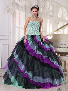 Multi-Color Strapless Appliques and Ruffles Quinceanera Dresses