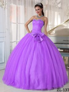 Lilac Sweetheart Beading and Bowknot Sweet Sixteen Dresses