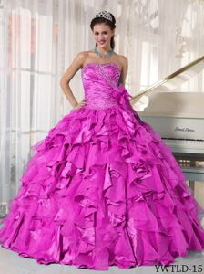 Popular Hot Pink Ball Gown Sweetheart Ruffled Sweet 15 Dresses