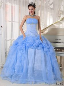 Cute Baby Blue Strapless Appliques and Pick-ups Quinceanera Gowns