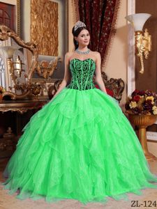 Spring Green Sweetheart Ball Gown Beading Ruffled Sweet 15 Dress