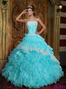 Baby Blue Strapless Ruffled Quinceanera Dresses with Pick-ups