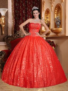 Red Beading Ball Gown Strapless Pleated Quinceanera Dresses Plus