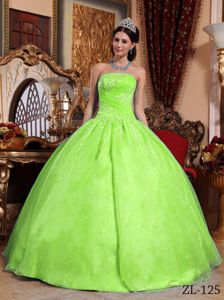 Simple Yellow Green Strapless Embroidery Bodice Quinces Dresses