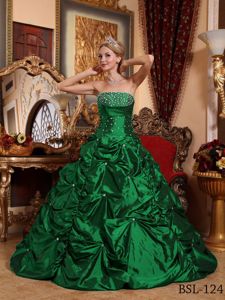 Elegant Green Princess Beading Bodice Pick-ups Quinces Dresses