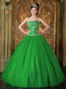 Grass Green Princess Sweetheart Beading Pleated Quinceanera Gowns