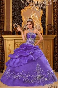 Light Purple Strapless Beading Bust Embroidery Pick-up Quince Dress