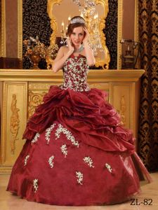 Burgundy Ball Gown Appliques and Pick-ups Accent Sweet 15 Dress