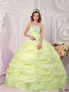 Yellow Green Strapless Appliques and Pick-ups Quinceanera Gowns