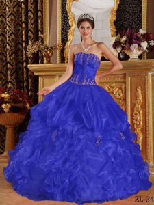 Royal Blue Strapless Appliques Pick-ups Accent Sweet Sixteen Dresses