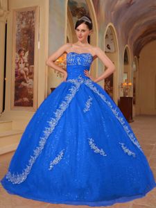 Royal Blue Strapless Ruched Bust Beading Appliques Sweet 15 Dress