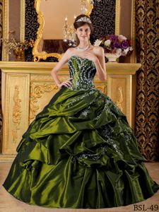 Olive Green Strapless Beading Pick-ups and Pleats Sweet 15 Dresses