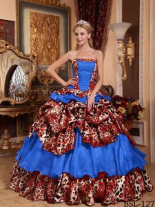 Blue Ball Gown Strapless Leopard Pick-ups Quinceanera Dresses