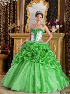 Spring Green and White Sweet 15 Dresses with Pick-ups and Pleats