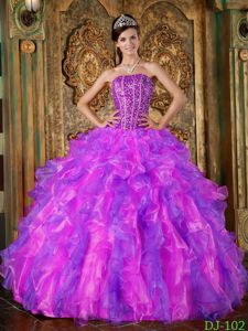 Multi-colored Ball Gown Ruffled Beading Strapless Quince Dresses