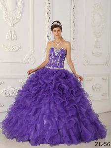 Purple Organza Appliques Sweet 16 Dresses with Ruffles