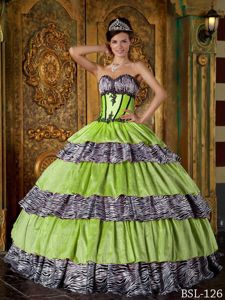 Green and Zebra Layered Taffeta Sweet Sixteen Dresses