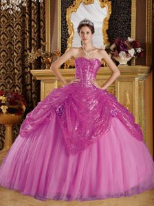 Sweetheart Tulle Dress for Quince with Sequins and Flowers