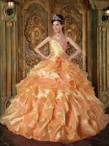 Orange Ruffled Floor-length Beaded Quinceanera Gown Dresses