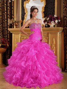 Beaded Organza Quinceanera Gown Dresses with Tiered Ruffles