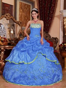Blue Organza Floor-length Quinceanera Gown Dresses On Sale