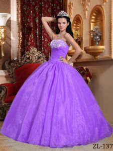 Gorgeous Lilac Strapless Organza Sweet Sixteen Dresses