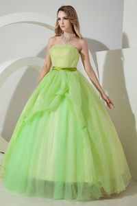 Green strapless Floor-length Sweet Sixteen Dresses with Sash