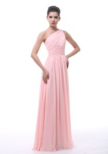 Chiffon Light Pink One Shoulder Quinceanera Dama Dress with Ruches ...