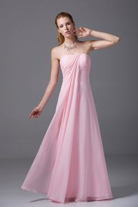 Strapless Light Pink Dama Dress with Ruches in Chiffon