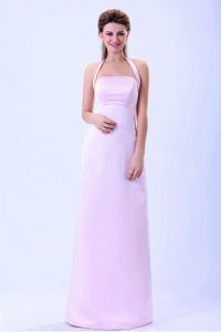 Baby Pink Halter Top Column Floor-length Dama Dress in Satin