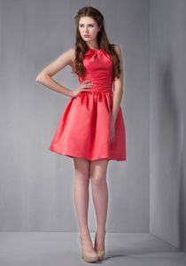 Taffeta Rust Red Scoop Neck Dama Dress in Mini-length