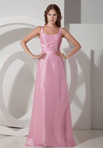 Square Rose Pink Empire Floor-length Beaded and Ruched Dama Dress