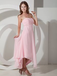 Empire Strapless Baby Pink Asymmetrical Chiffon Ruched Dama Dress