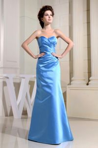 Sweetheart Colum Ruched Floor-length 2013 Dama Dress in Blue