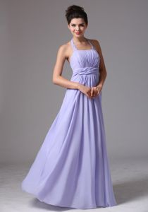 Elegant Lilac Halter Chiffon Dama Dress with Beading and Ruching