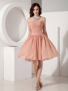 Peach Sweetheart Empire Chiffon Ruched Dama Dress Knee-length