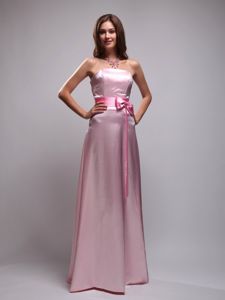 Baby Pink Empire Strapless Beading and Bowknot Dama Dress