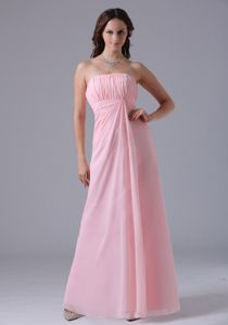 Simple Baby Pink Strapless Ruched Floor-length 2013 Dama Dress