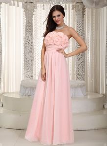Baby Pink Empire Strapless Quince Dama Dresses with Flowering Bodice