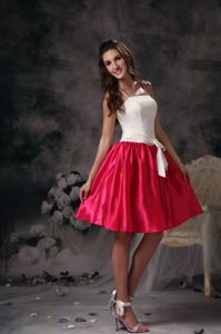 White and Hot Pink A-line Straps Mini-length Quince Dama Dresses