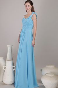 Baby Blue One Shoulder Floor-length Dresses For Dama with Dripping Back