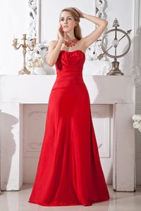Red A-line Strapless Floor-length Quince Dama Dress with Bodice Ruched