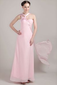Unique Baby Pink Asymmetrical Straps Ankle-length Chiffon Dama Dress