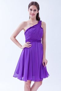 Pretty Purple One Shoulder Chiffon Ruched Prom Dresses for Dama